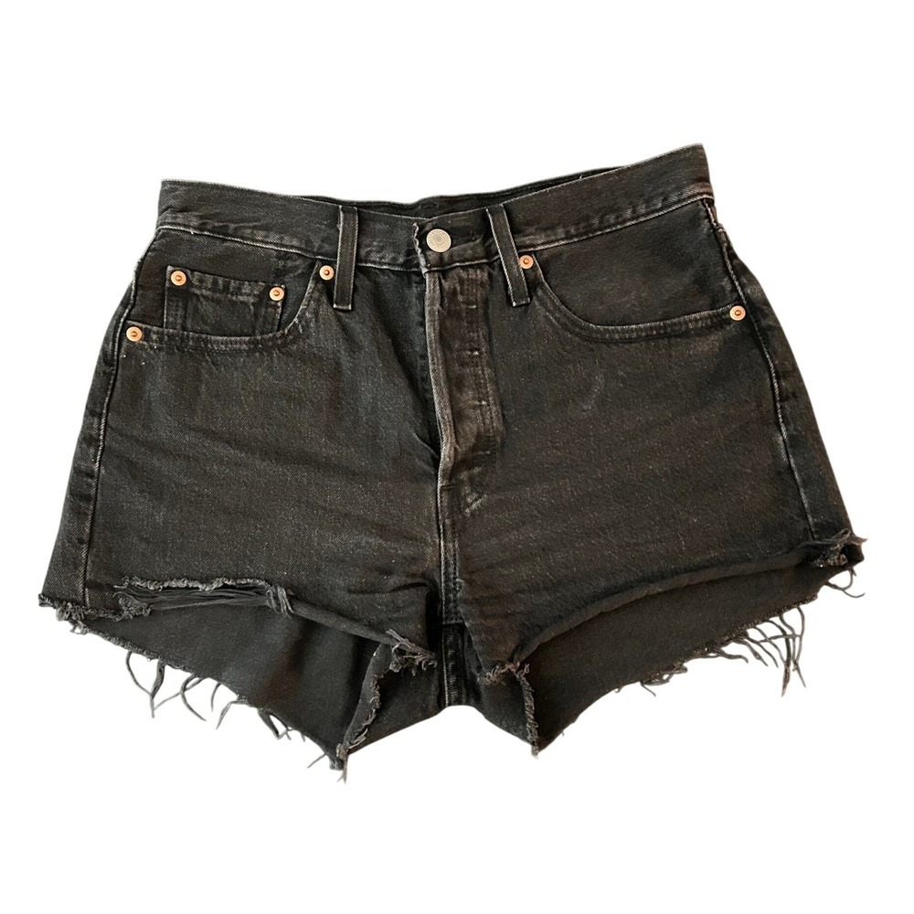 Levis 501 Original High Rise Cut Off Denim Shorts Faded Black Size 29 (1211)